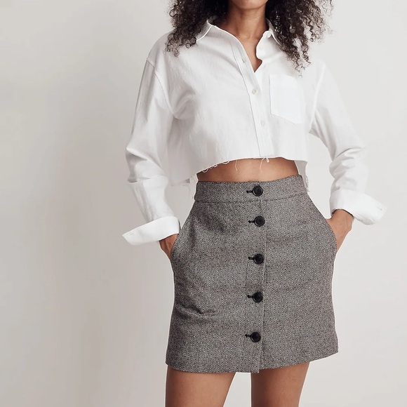 Madewell Button-Front Mini Skirt in Yarn-Dyed Geo black grey size 16W NWT - Picture 5 of 9